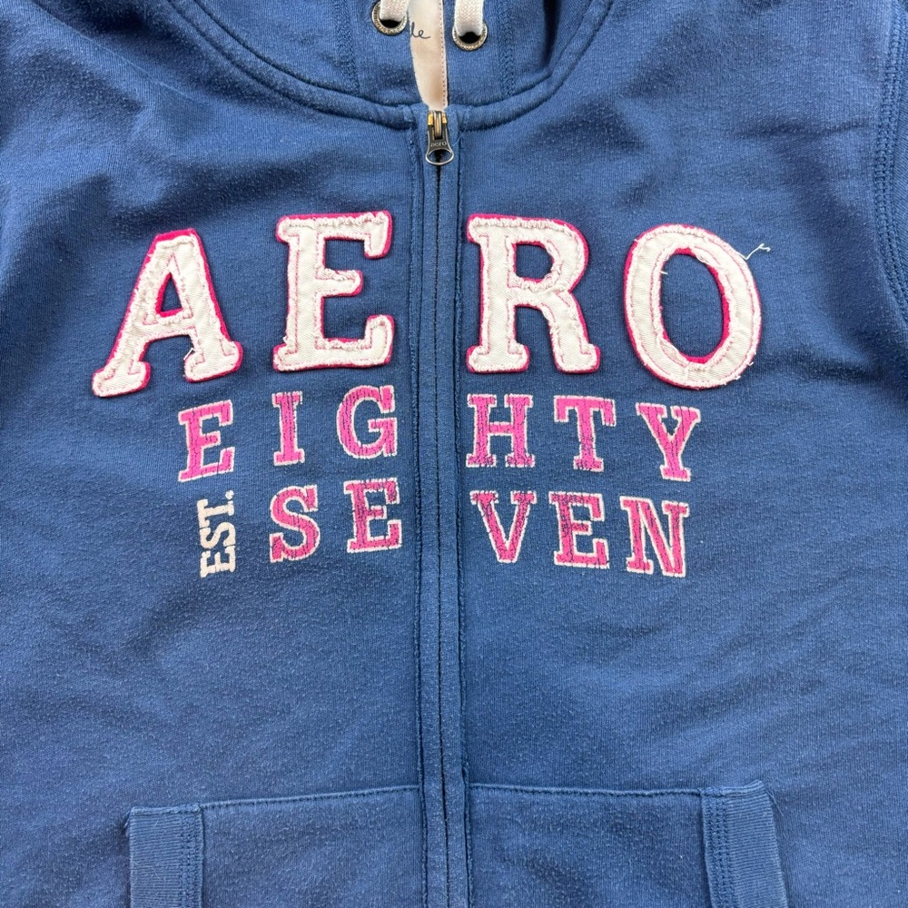 Y2k blue aeropostle aero eighty seven spellout zip up hoodie - Picture 5 of 5